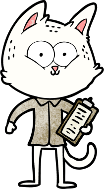 Bir insan tarafından çizilmiş panosu olan çizgi film kedisi.