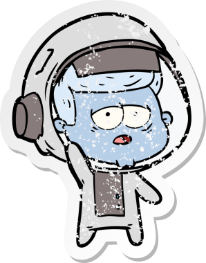 Bir insan tarafından çizilmiş yorgun bir astronotun sıkıntılı çıkartması.