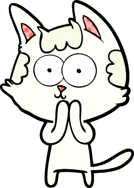 Bir insan tarafından çizilmiş mutlu çizgi film kedisi.