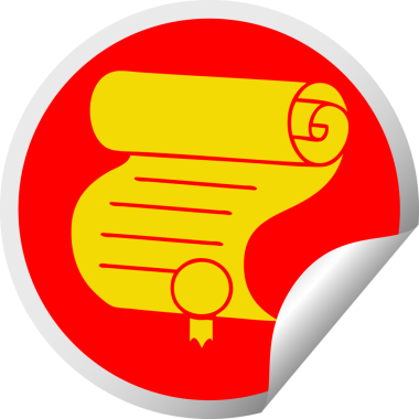 Bir insan tarafından çizilmiş önemli bir belgenin dairesel soyma etiketi karikatürü