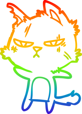 Bir insan tarafından çizilmiş sert bir çizgi film kedisinin çizimi.