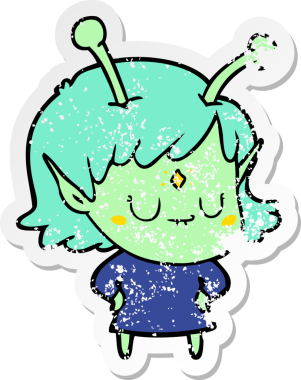 Bir insan tarafından çizilmiş uzaylı bir kızın sıkıntılı çıkartması.