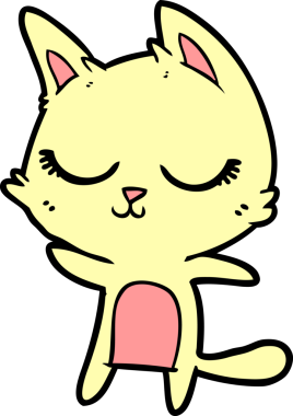 Bir insan tarafından çizilmiş sakin çizgi film kedisi.