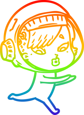 Gökkuşağı gradyan çizgi çizimi bir insan tarafından çizilmiş astronot bir kadın.