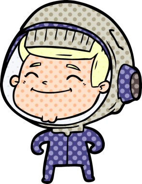 Bir insan tarafından çizilmiş mutlu astronot çizgi filmi.