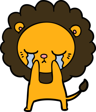 Bir insan tarafından çizilmiş ağlayan çizgi film aslanı.