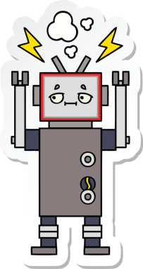 Bir insan tarafından çizilmiş şirin çizgi film robotunun çıkartması.