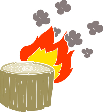 Bir insan tarafından çizilen yanan kütüğün düz renk çizimi