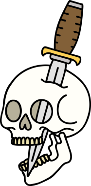 Bir insan tarafından çizilmiş geleneksel bir kafatası dövmesi.