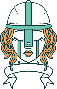 Retro Dövme Tarzı Ağlayan insan savaşçı karakteri Bir insan tarafından çizilmiş pankartıyla