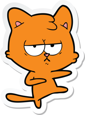 Bir insan tarafından çizilmiş sıkılmış çizgi film kedisinin çıkartması.