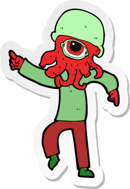 Bir insan tarafından çizilmiş uzaylı bir adamın çıkartması.