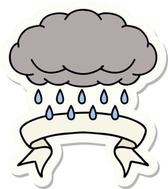 Bir insanın çizdiği yağmur bulutu pankartıyla dövme stili çıkartması.