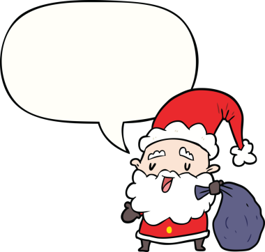 Noel Baba çizgi filminde bir insan tarafından çizilmiş konuşma balonuyla hediyeler taşıyordu.