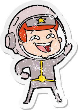 Bir insan tarafından çizilmiş gülen astronot çizgi filminin sıkıntılı çıkartması.