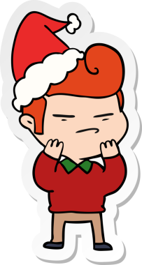 Bir insanın çizdiği Noel Baba şapkalı havalı bir adamın el çizimi karikatürü.