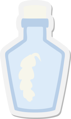 Bir insan tarafından çizilmiş şişe etiketli sihirli tüy.