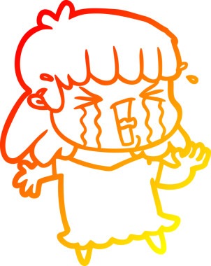 Bir insan tarafından çizilmiş göz yaşları içindeki çizgi film kadını çizimi.