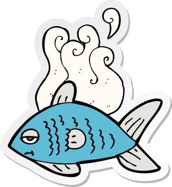 Bir insan tarafından çizilmiş komik bir balığın çıkartması.