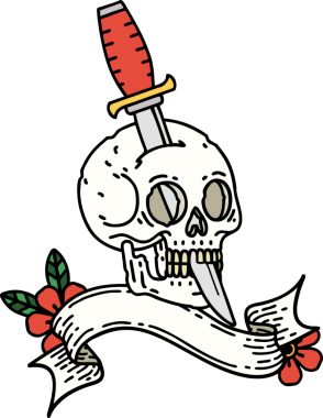 Bir insan tarafından çizilmiş geleneksel bir kafatası dövmesi.