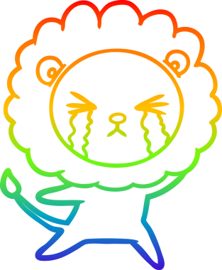 Bir insan tarafından çizilmiş ağlayan bir aslanın çizgi çizimi.