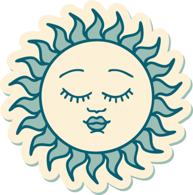 Bir insan tarafından çizilmiş geleneksel güneş stili dövme çıkartması.