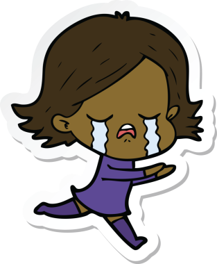 Bir insan tarafından çizilmiş ağlayan bir çizgi film kızına ait etiket.