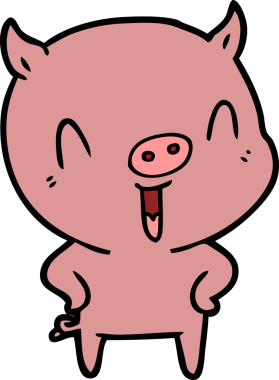 Bir insan tarafından çizilmiş mutlu çizgi film domuzu.