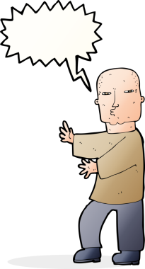 Bir insan tarafından çizilmiş konuşma balonlu sert adam çizgi filmi.