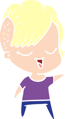 Bir insan tarafından çizilmiş mutlu düz renkli çizgi film kızı.