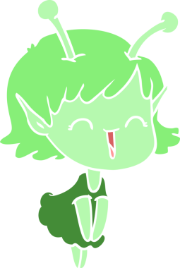 Bir insan tarafından çizilmiş düz renkli uzaylı kız çizgi filmi.