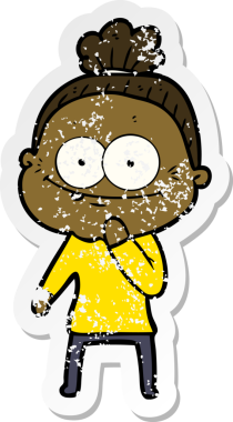 Bir insan tarafından çizilmiş mutlu, yaşlı bir kadının sıkıntılı çıkartması.