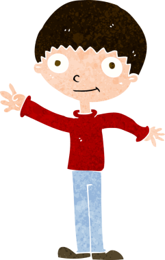 Bir insan tarafından çizilmiş mutlu el sallayan çocuk.