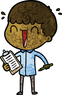 Bir insan tarafından çizilmiş gülen karikatür adam.