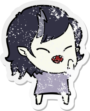 Bir insan tarafından çizilmiş gülen vampir kız çizgi filminin sıkıntılı çıkartması.