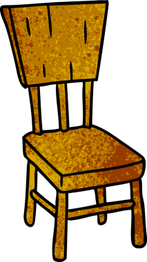 Bir insan tarafından çizilmiş ahşap bir sandalyenin el çizimi karikatürü.