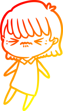 Bir insan tarafından çizilmiş kızgın bir çizgi film kızı çizimi.