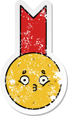 Bir insan tarafından çizilmiş şirin bir altın madalyanın sıkıntılı çıkartması.