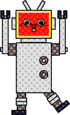 Bir insan tarafından çizilmiş mutlu bir robotun çizgi romanı.