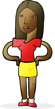 Bir insan tarafından çizilmiş kalçaları olan çizgi film kadını.