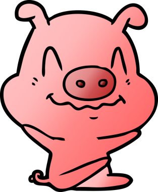 Bir insan tarafından çizilmiş sinirli çizgi film domuzu.