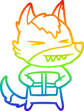 Gökkuşağı gradyan çizimi kızgın bir noel kurt çizgi filmi bir insan tarafından çizildi