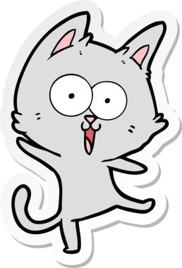 Bir insan tarafından çizilmiş komik bir çizgi film kedisinin çıkartması.