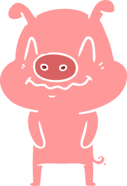 Bir insan tarafından çizilmiş düz renkli çizgi film domuzu.