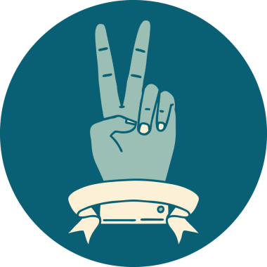 Retro Dövme Tarzı Barış Bir insan tarafından çizilmiş iki parmak el hareketi