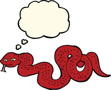 Bir insan tarafından çizilmiş düşünce baloncuklu çizgi film yılanı.