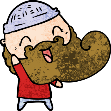 Bir insan tarafından çizilmiş sakallı ve kış şapkalı mutlu bir adam.