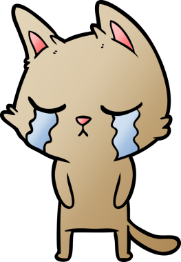 Bir insan tarafından çizilmiş ağlayan çizgi film kedisi.