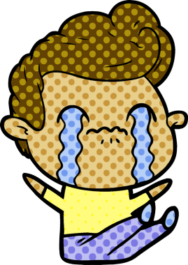 Bir insan tarafından çizilmiş ağlayan çizgi film adamı.