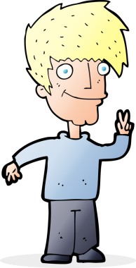 Karikatürist bir insan tarafından çizilmiş barış işareti veriyor.